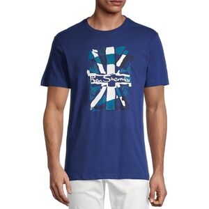 Ben Sherman Union Jack Logo T-Shirt Navy Blue Graphic Tee Cotton Mens S